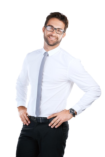 Handsome successful and ambitious Studio shot of a handsome young businessman posing against a white background