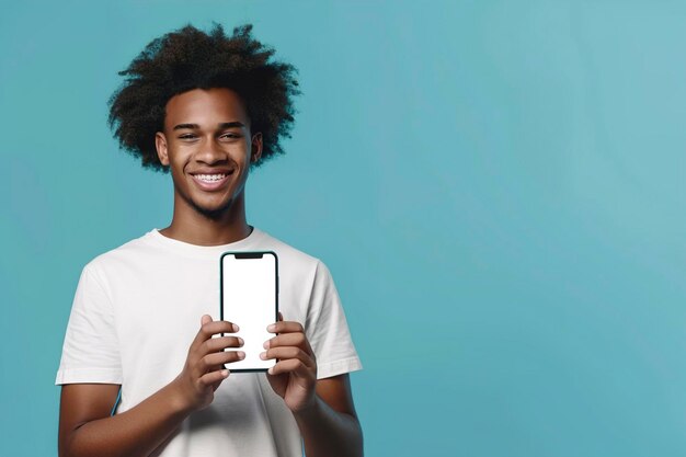 Handsome young Afro man using mobile phone while standing