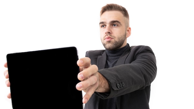 Handsome young businessman in a dark suit