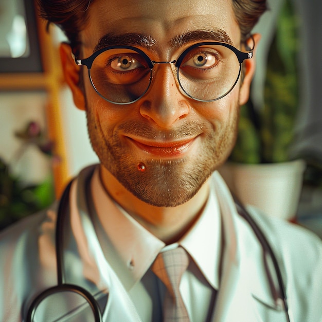 Handsome young doctor with a lab coat and stethoscope