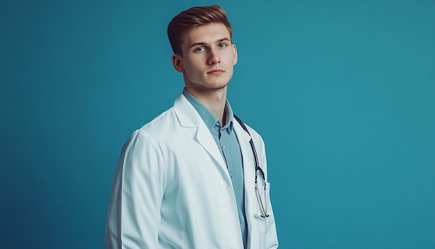 Photo a handsome young man standing wear a lab coat