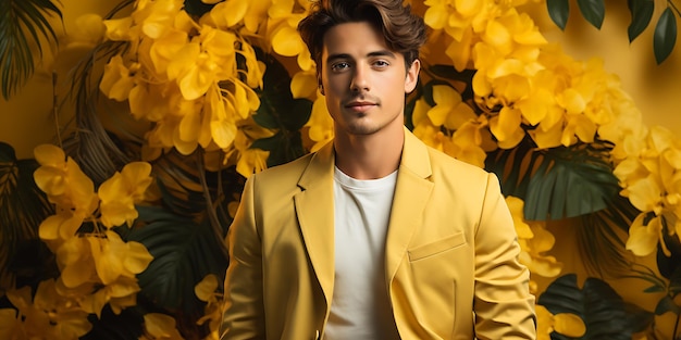 Handsome young man in sunglasses and a black jacket on a white background