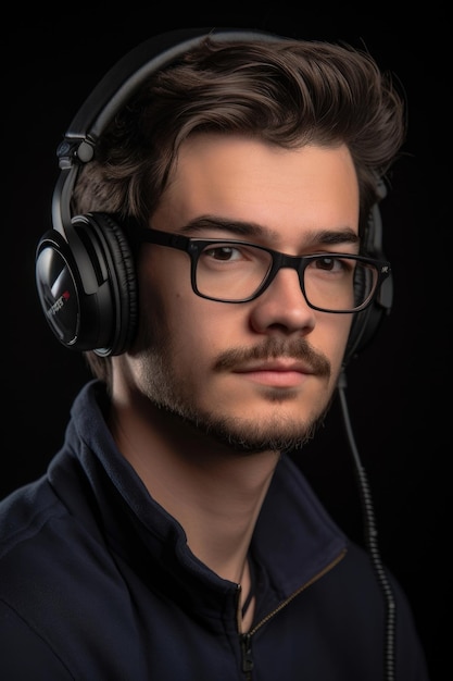 A handsome young man wearing spectacles and a headset created with generative ai