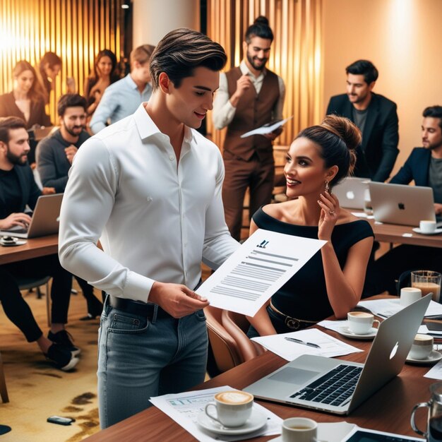 A handsome young professional holds a crucial document in his hand