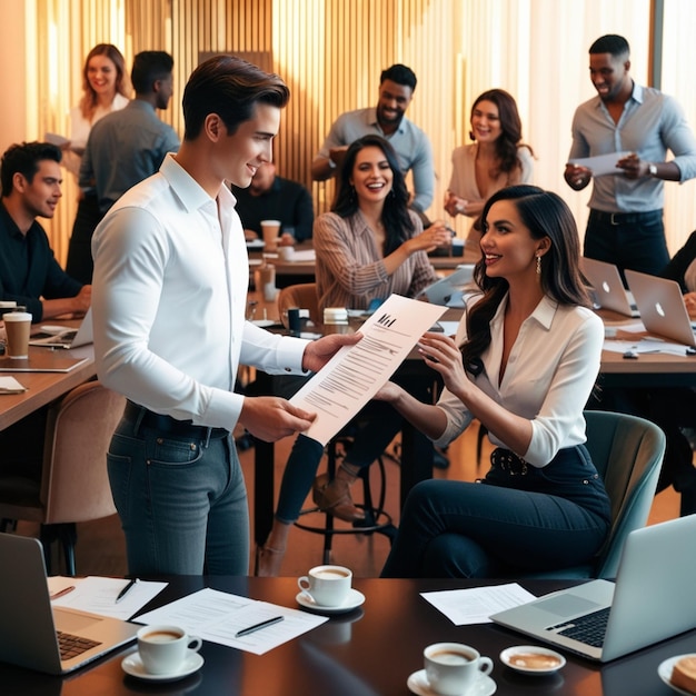 A handsome young professional holds a crucial document in his hand