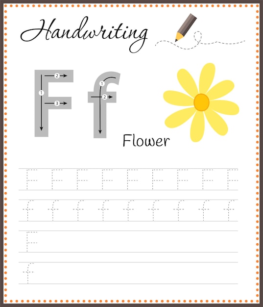 Photo handwriting workbook for children worksheets for learning letters activity book for kids educational pages for preschool letter f