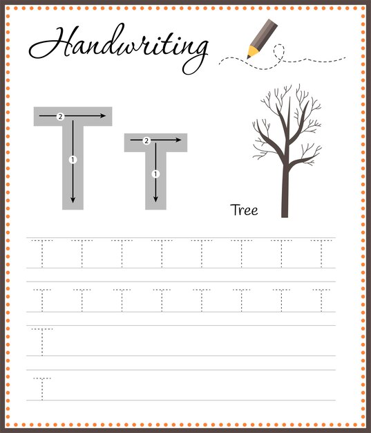 Handwriting workbook for children Worksheets for learning letters Activity book for kids Educational pages for preschool Letter T