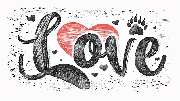 Handwritten Love with Paw Print Sign