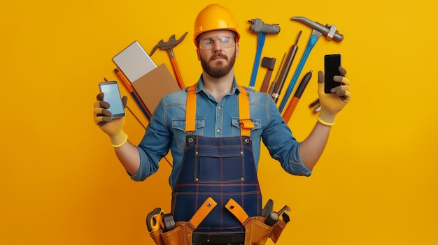 Handyman with Smartphones and Tools