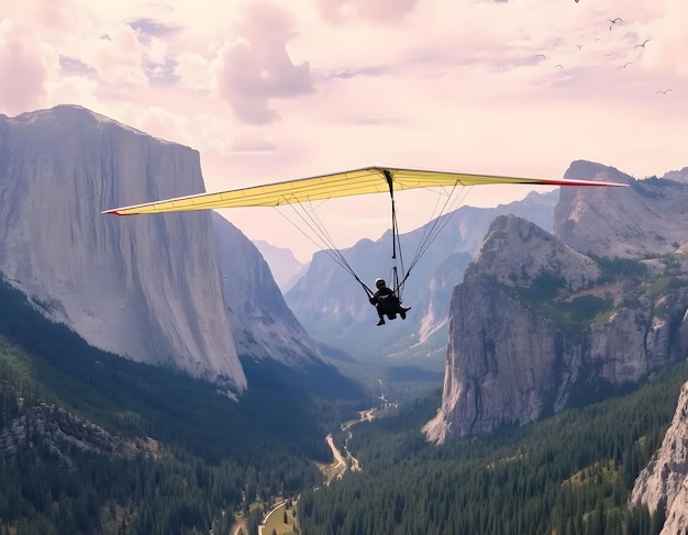 Photo hang gliding over yosemite valley