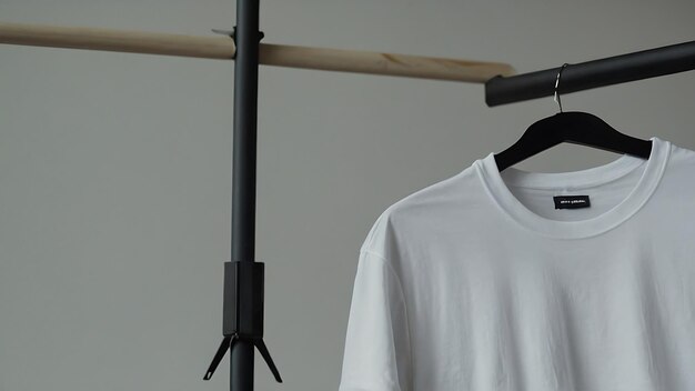 A hanger displaying a white top and white shorts presented as a mockup