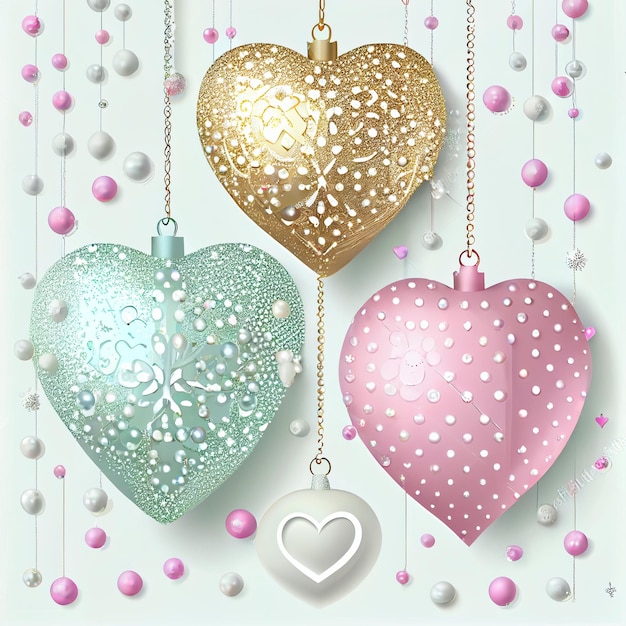 Hanging Balls Decorated with Heart Tree Snowflake