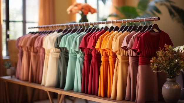 Hanging beautiful indian dresses different colors and decoration at market