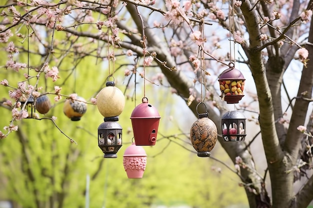 Hanging Feeders Nut and Seed Array from Tree