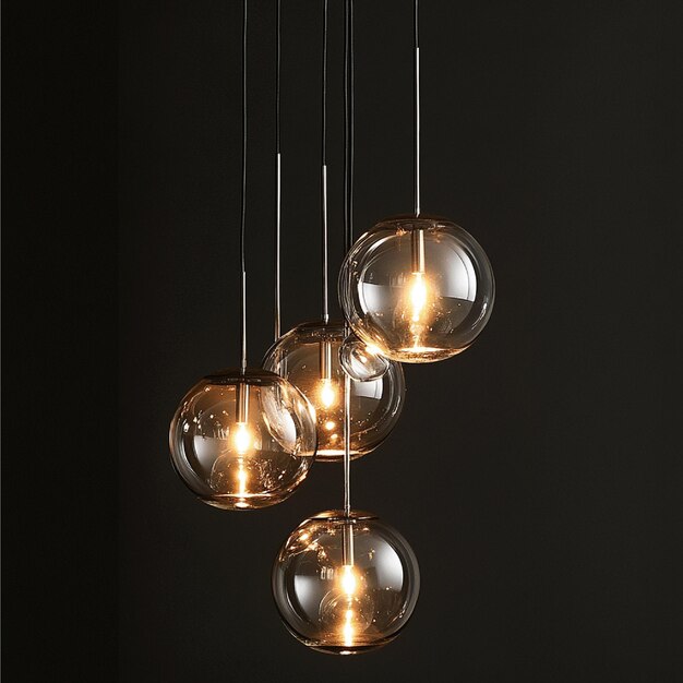 Hanging glass orbs with integrated lights for a chic and contemporary lighting fixture