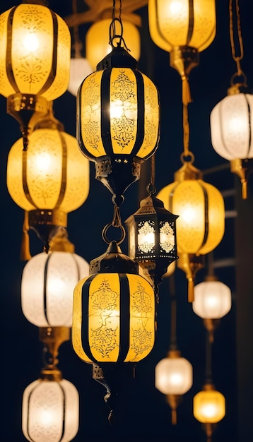 Hanging Glowing Ramadan celebration lantern lighting nature night