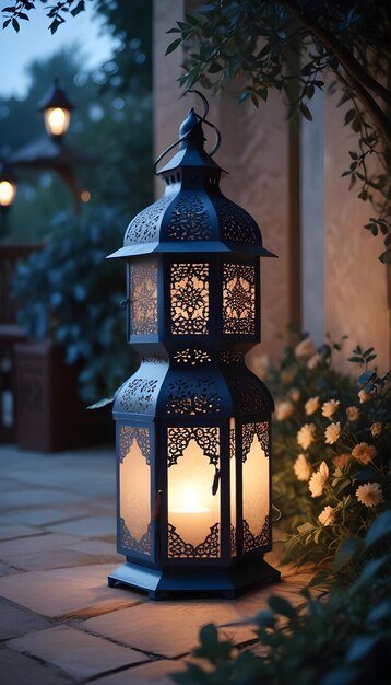 Hanging Glowing Ramadan celebration lantern lighting nature night