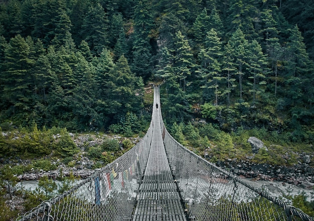 Hanging suspension bridge in Nepal.