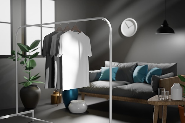 Hanging TShirt On Living Room 3D Render