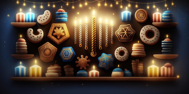 Hanukkah celebration scene for festival Jewish holiday Hanukkah background with traditional symbol