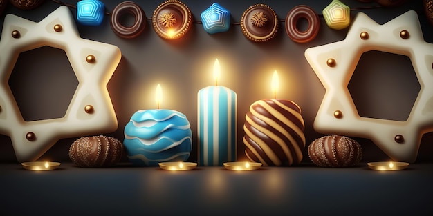 Hanukkah celebration scene for festival Jewish holiday Hanukkah background with traditional symbol