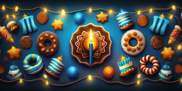 Hanukkah celebration scene for festival Jewish holiday Hanukkah background with traditional symbol