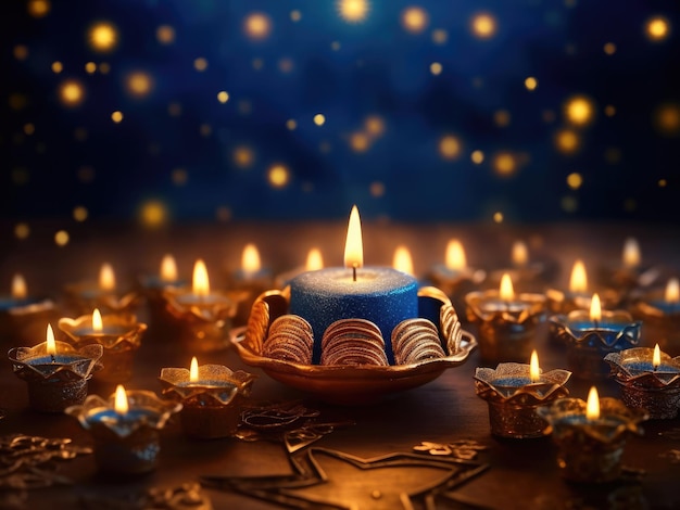 Hanukkah celebration scene for hanukkah jewish holiday festival with background and traditional symbol