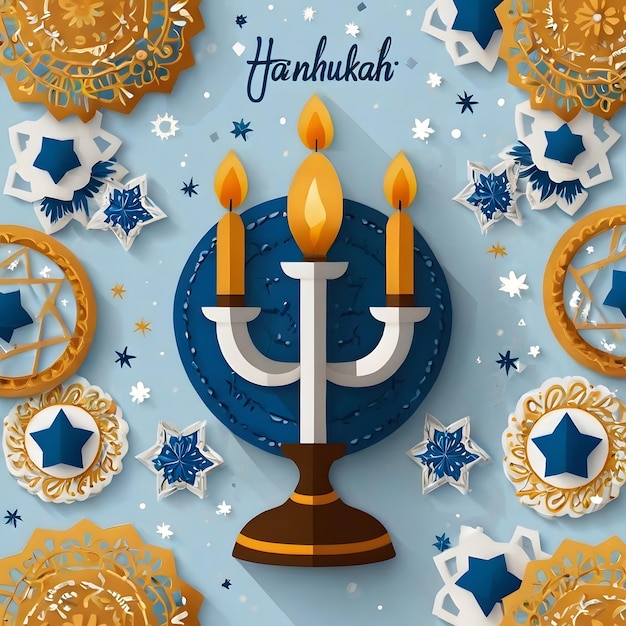 Hanukkah festive celebration concept glow of the menorah with shining candles and star