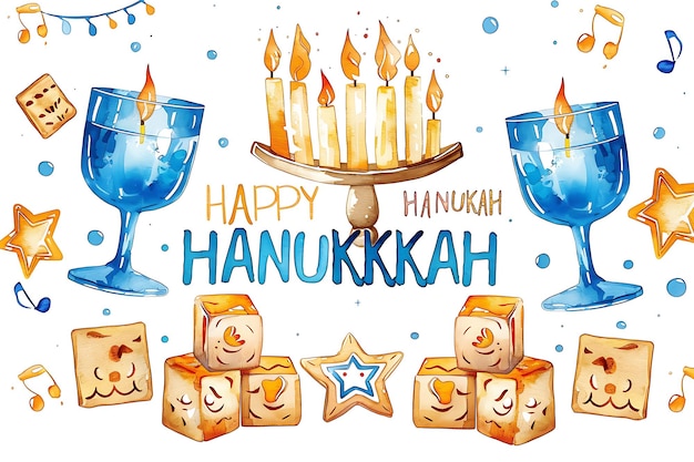 Photo hanukkah happiness menorah and candlelit greetings on a white background