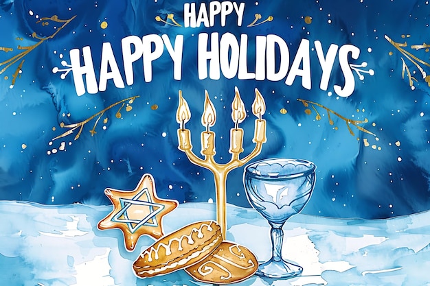 Photo hanukkah happiness menorah and candlelit greetings on a white background