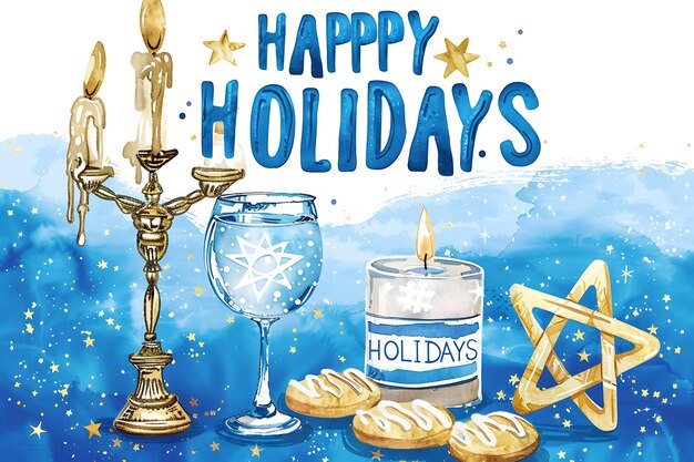 Hanukkah Happiness Menorah and Candlelit Greetings on a White Background