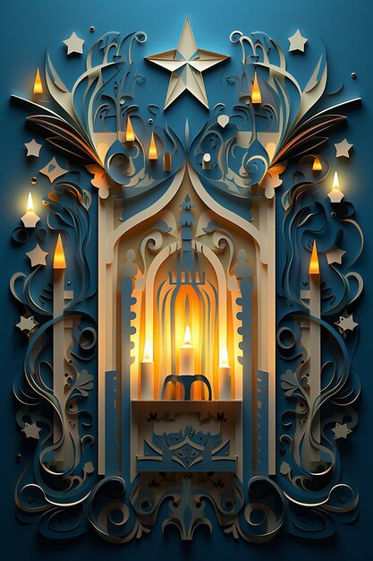 Hanukkah illustration layered paper design