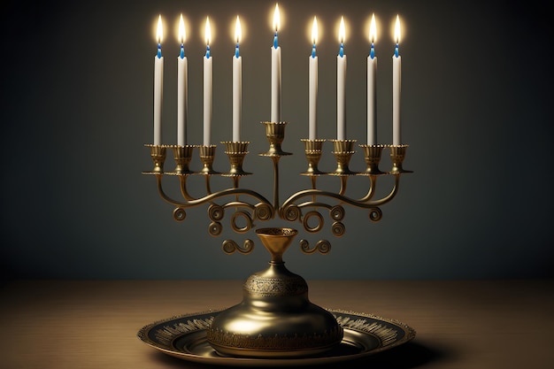 Hanukkah menorah on jewish traditional festive table Neural network generated art