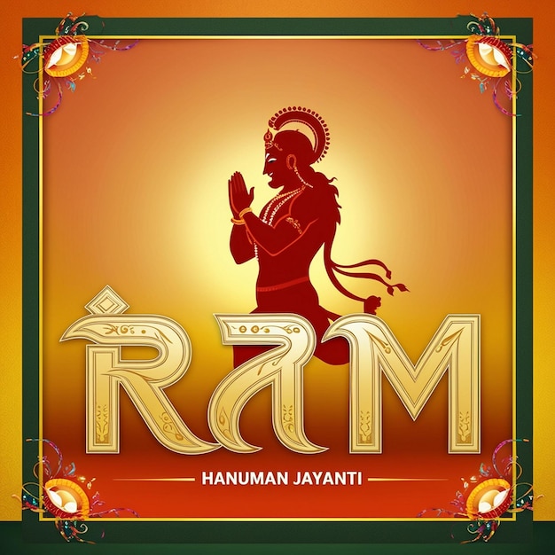 Photo hanuman jayanti celebration with lord hanuman silhouette and ram text