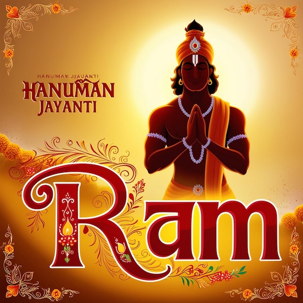 Photo hanuman jayanti celebration with lord hanuman silhouette and ram text