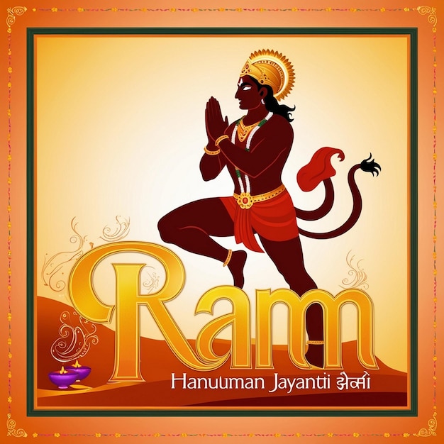 Photo hanuman jayanti celebration with lord hanuman silhouette and ram text