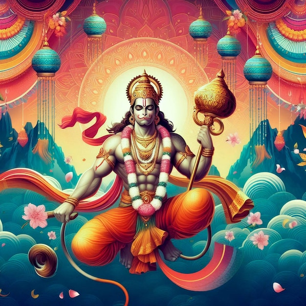 Hanuman jayanti colorful background design by ai