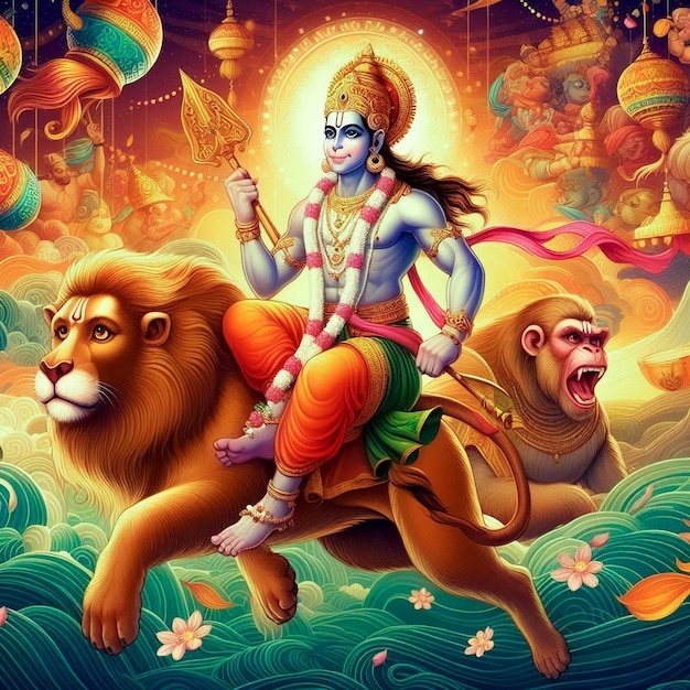 Hanuman jayanti colorful background design