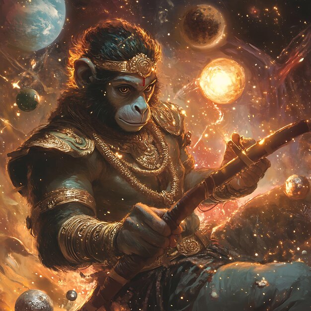 Photo hanuman the monkey god in a cosmic setting