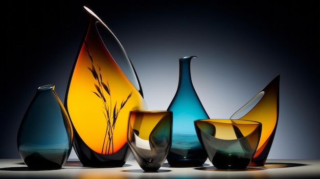 Photo hanya glass bold and dramatic forms in dark amber and skyblue