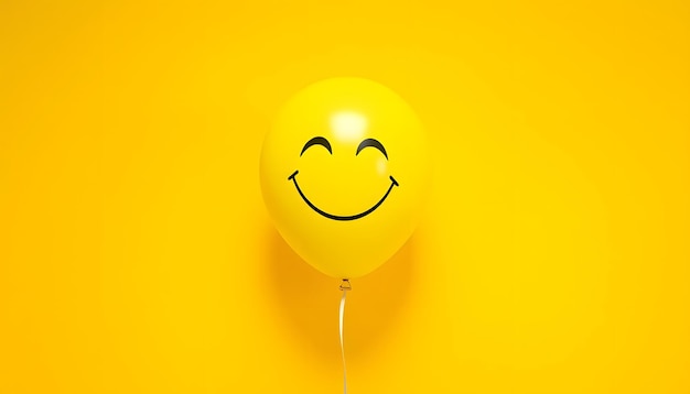 Happiness emotion Yellow balloon with smile on yellow background top view space for text isolated