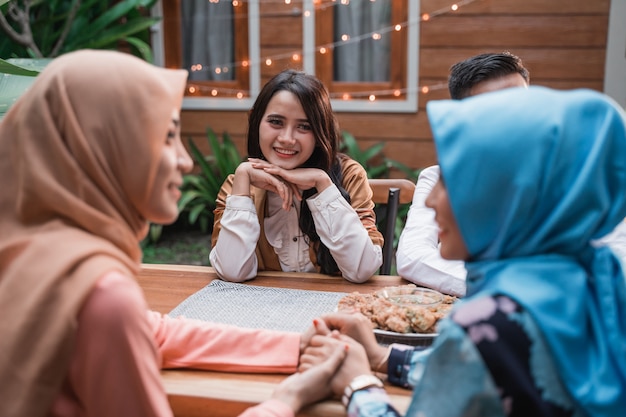 Happiness of frienship when enjoy eating iftar together