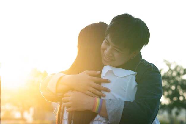 Happiness LGBT lesbian couple moments.