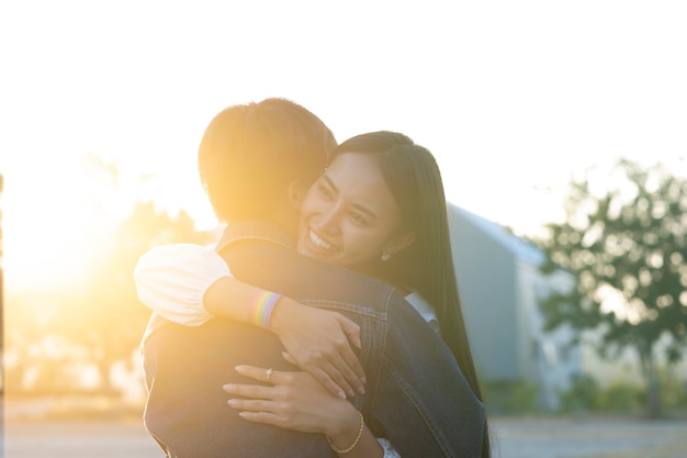 Happiness LGBT lesbian couple moments.