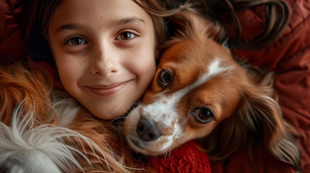 A happy 12 year old girl with her dog