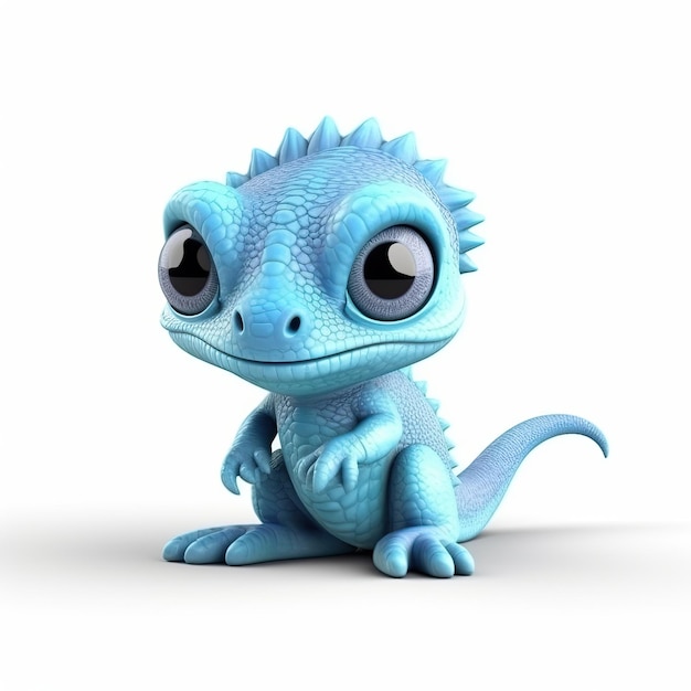 A happy 3D chameleon character sitting on a white background Ai generated illustration