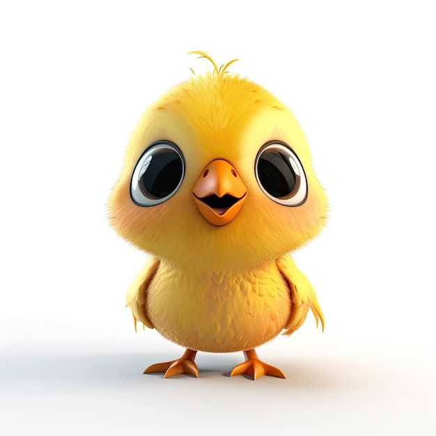 A happy 3D chick character sitting on a white background Ai generated illustration