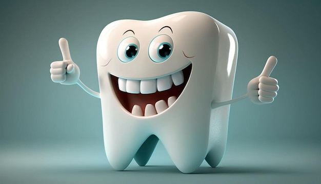 happy 3d tooth cartoon character