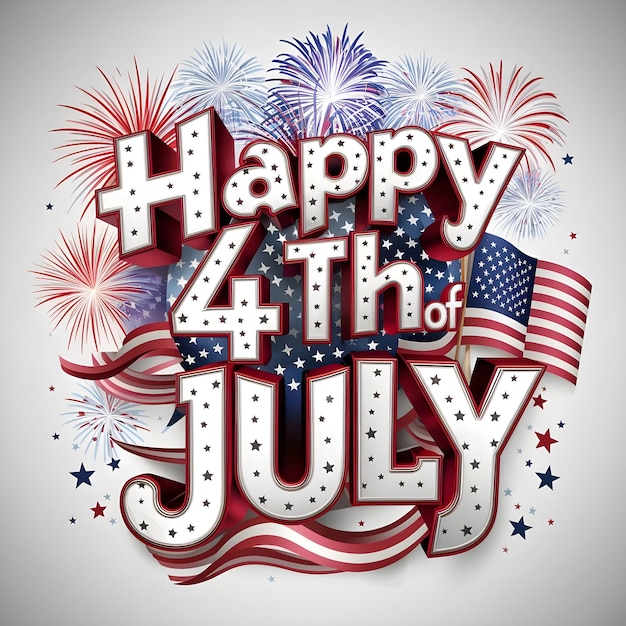 Photo happy 4th of july 3d text design white background