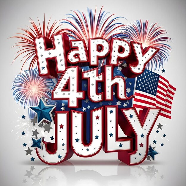 Photo happy 4th of july 3d text design white background